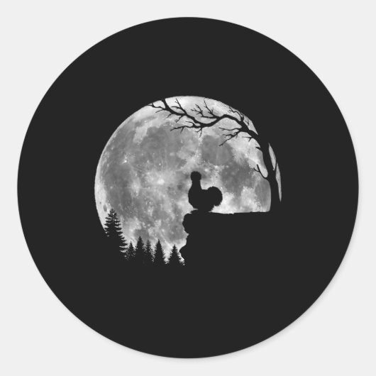 Silkie Chicken Moon Silhouette Funny Lazy Hallowee Ronde Sticker (Voorkant)