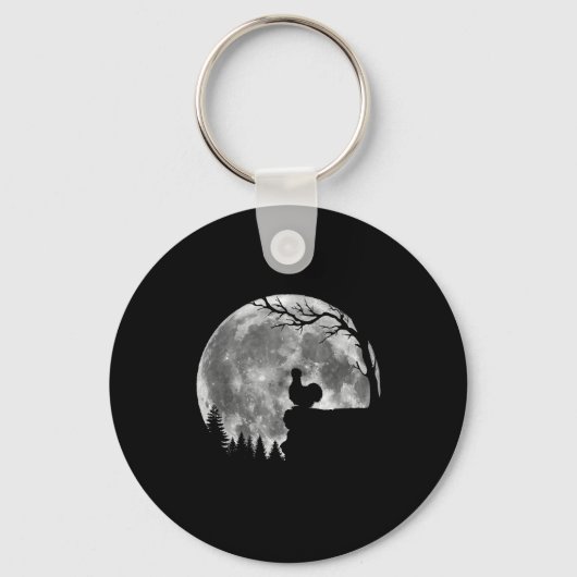 Silkie Chicken Moon Silhouette Funny Lazy Hallowee Sleutelhanger (Voorkant)
