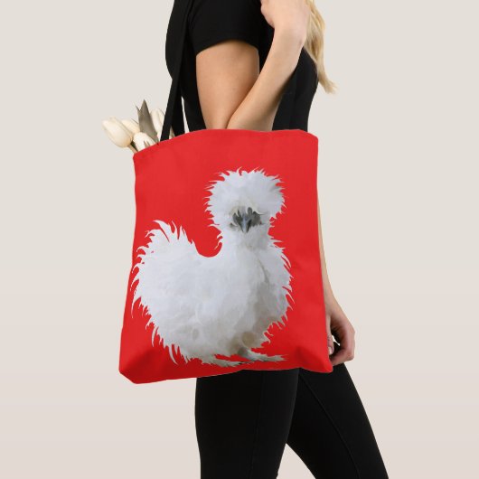 Silkie Chicken on Red Tote Bag (Dichtbij)
