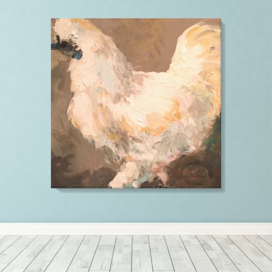 Silkie Chicken Stretched Canvas Schilderij van Jac (Insitu (Houten vloer))