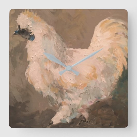 Silkie Chicken Wall Clock Vierkante Klok (Voorkant)