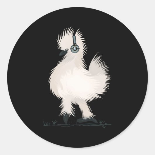 Silkie Chicken Wearing Headphone Ronde Sticker (Voorkant)