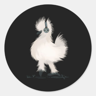 Silkie Chicken Wearing Headphone Ronde Sticker