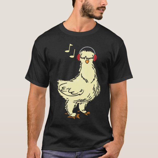 Silkie Chicken Wearing Headphone T-shirt (Voorkant)