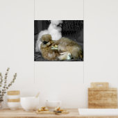 Silkie Hens met kippen die uit veren pieken Poster (Keuken)