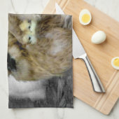 Silkie Hens met kippen die uit veren pieken Theedoek (Quarter Fold)