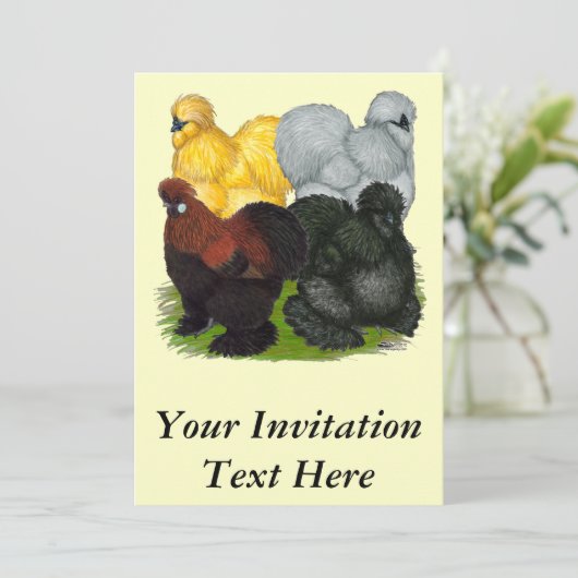 Silkies: Geëxsorteerde Roosters Kaart (Staand voorkant)