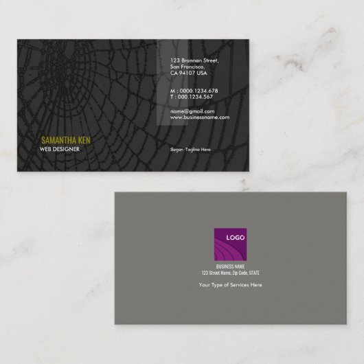 Silky Black Spider Web Designer Visitekaartje (Voorkant / Achterkant)