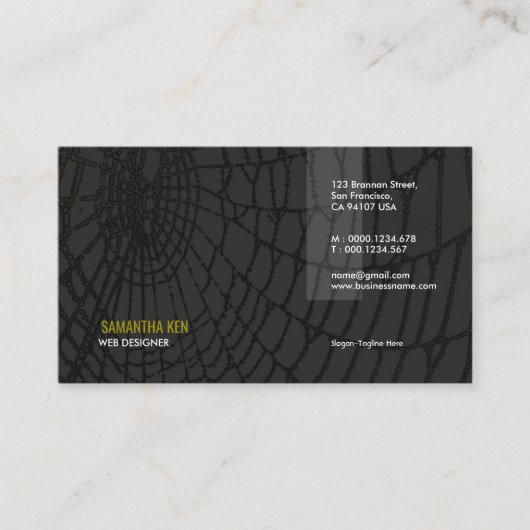 Silky Black Spider Web Designer Visitekaartje (Voorkant)