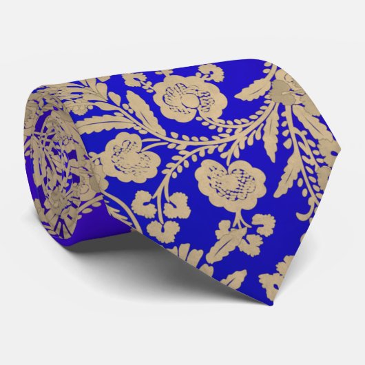 Silky Blue en light Gold floral gift Stropdas (Opgerold)