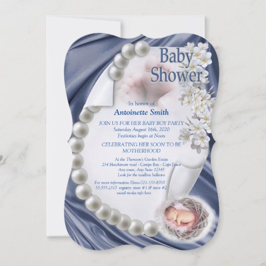 Silky Blue Pearl Baby shower Kaart (Voorkant)