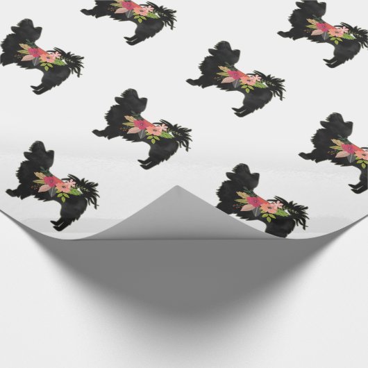Silky Chihuahua Hondenras Boho Floral Silhouette Cadeaupapier (Hoek)