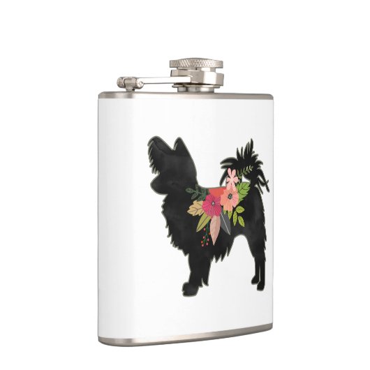 Silky Chihuahua Hondenras Boho Floral Silhouette Heupfles (Rechts)