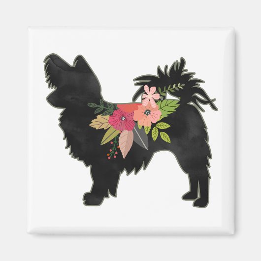 Silky Chihuahua Hondenras Boho Floral Silhouette Magneet (Voorkant)