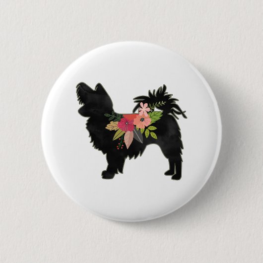 Silky Chihuahua Hondenras Boho Floral Silhouette Ronde Button 5,7 Cm (Voorkant)