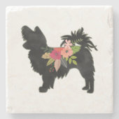 Silky Chihuahua Hondenras Boho Floral Silhouette Stenen Onderzetter (Voorkant)