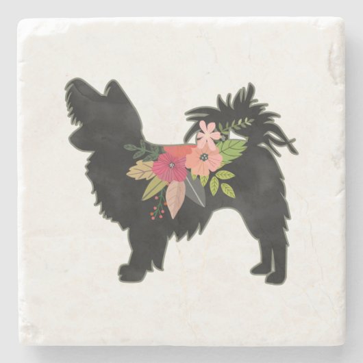 Silky Chihuahua Hondenras Boho Floral Silhouette Stenen Onderzetter (Voorkant)