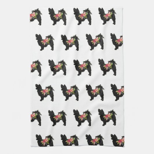 Silky Chihuahua Hondenras Boho Floral Silhouette Theedoek (Verticaal)