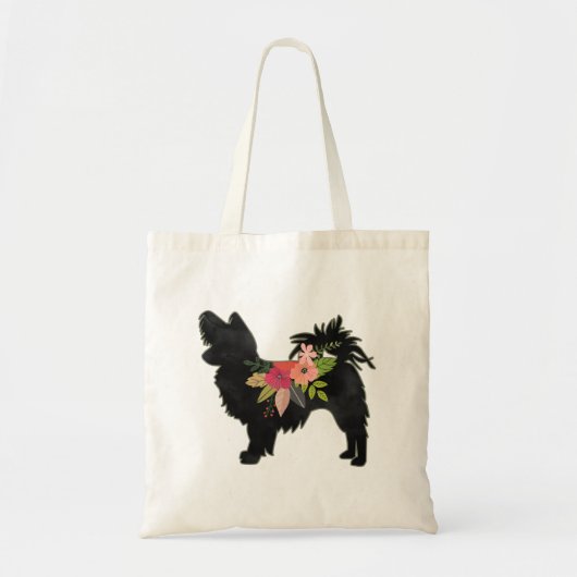Silky Chihuahua Hondenras Boho Floral Silhouette Tote Bag (Voorkant)