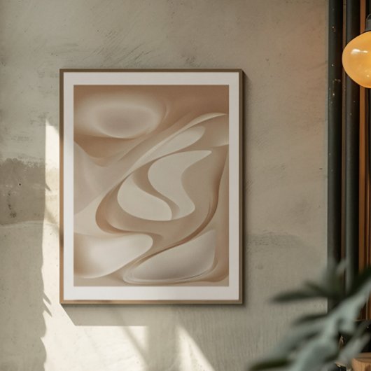 "Silky Dynamic Shapes" | Beige Abstracte kunst Poster