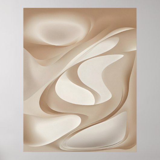 "Silky Dynamic Shapes" | Beige Abstracte kunst Poster (Voorkant)