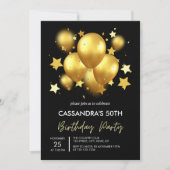 Silky Golden Balloons Stars Black Birthday Kaart (Voorkant)