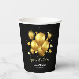 Silky Golden Balloons Stars Black Birthday Papieren Bekers