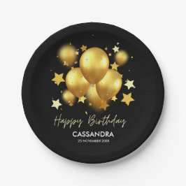 Silky Golden Balloons Stars Black Birthday Papieren Bordje
