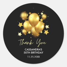 Silky Golden Balloons Stars Black Birthday Ronde Sticker