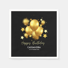 Silky Golden Balloons Stars Black Birthday Servet