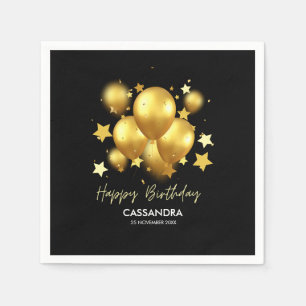 Silky Golden Balloons Stars Black Birthday Servet
