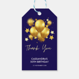 Silky Golden Balloons Stars Navy Verjaardag Cadeaulabel