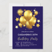 Silky Golden Balloons Stars Navy Verjaardag Kaart (Voorkant)