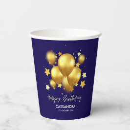 Silky Golden Balloons Stars Navy Verjaardag Papieren Bekers