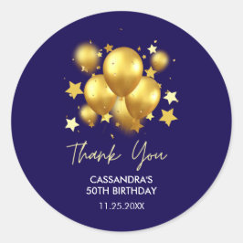 Silky Golden Balloons Stars Navy Verjaardag Ronde Sticker