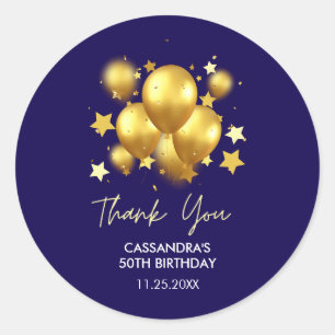 Silky Golden Balloons Stars Navy Verjaardag Ronde Sticker
