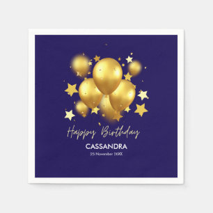 Silky Golden Balloons Stars Navy Verjaardag Servet
