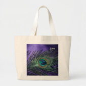 Silky Paarse Peacock Feather Grote Tote Bag (Voorkant)