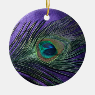 Silky Paarse Peacock Feather Keramisch Ornament