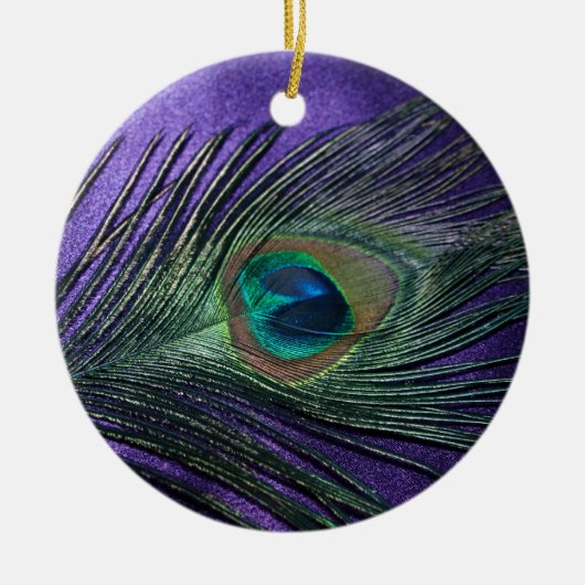 Silky Paarse Peacock Feather Keramisch Ornament (Voorkant)
