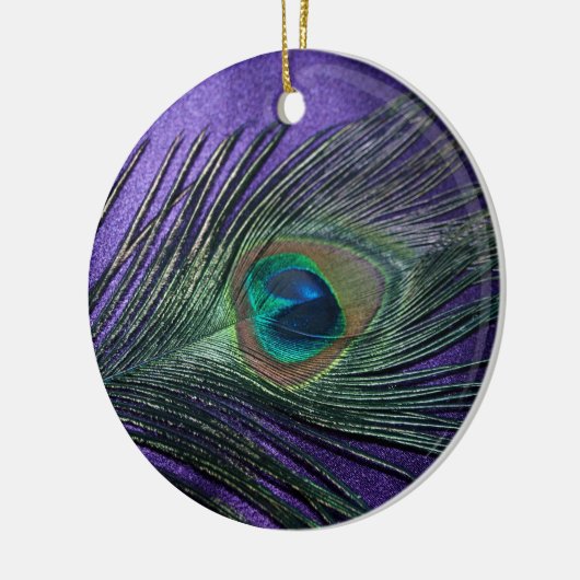 Silky Paarse Peacock Feather Keramisch Ornament (Links)