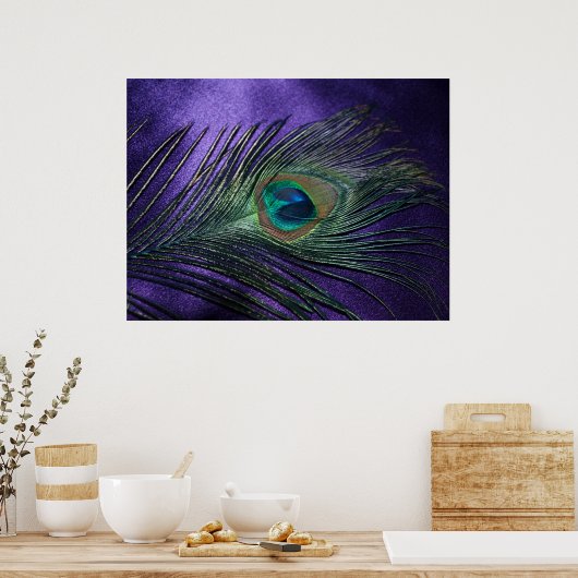 Silky Paarse Peacock Feather Poster (Keuken)