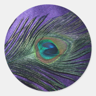 Silky Paarse Peacock Feather Ronde Sticker