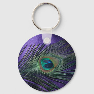Silky Paarse Peacock Feather Sleutelhanger