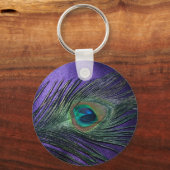 Silky Paarse Peacock Feather Sleutelhanger (Voorkant)