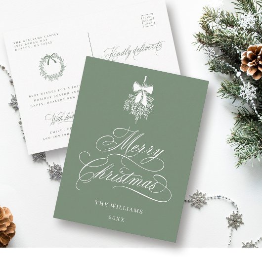 Silky Sage Holly Berry Bouquet Vrolijk kerstfeest Briefkaart