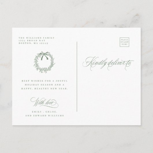 Silky Sage Holly Berry Bouquet Vrolijk kerstfeest Briefkaart (Achterkant)