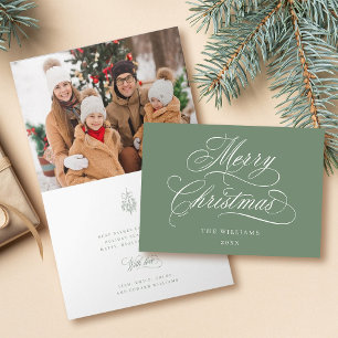 Silky Sage Merry Christmas Script Foto gevouwen Feestdagen Kaart
