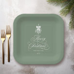Silky Sage Romantische Kalligrafie Vrolijk Kerstfe Papieren Bordje<br><div class="desc">Dit bord van kerstpapier is voorzien van een stijlvol en romantisch wervelend kalligrafieletter,  geaccentueerd met een winterbessenholly boeket. Voor meer geavanceerde aanpassing van dit ontwerp,  klikt u op de BLUE DESIGN TOOL BUTTON. Overeenkomende objecten zijn ook beschikbaar.</div>