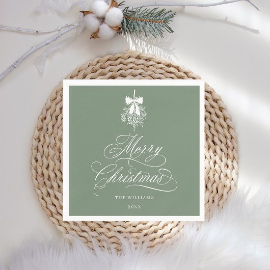 Silky Sage Romantische Kalligrafie Vrolijk Kerstfe Servet